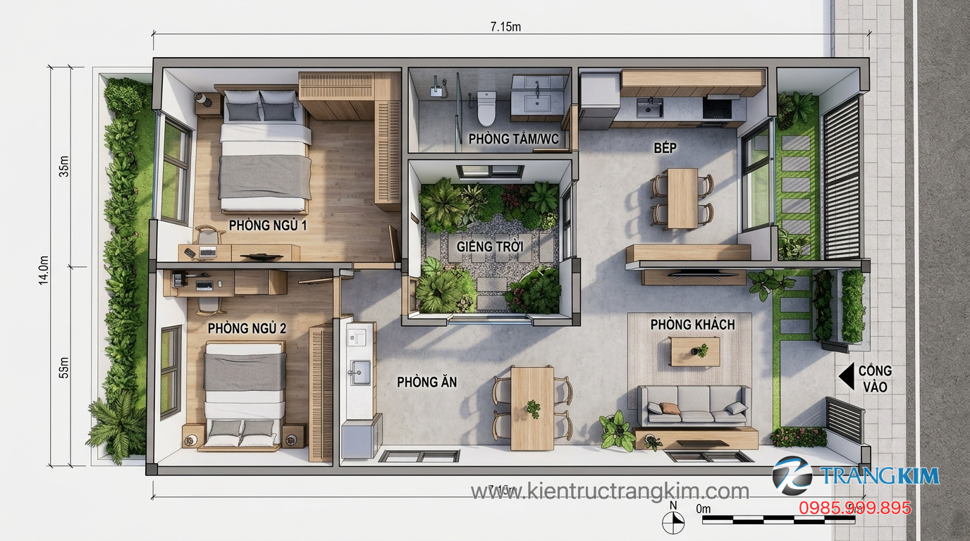 Ảnh minh hoạ: Mặt bằng nhà 100m2 bố trí khoa học