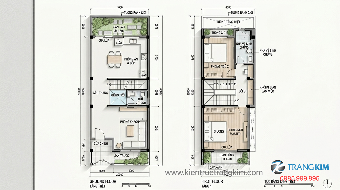Ảnh minh hoạ: mặt bằng nhà 4x20m 2 tầng hiện đại