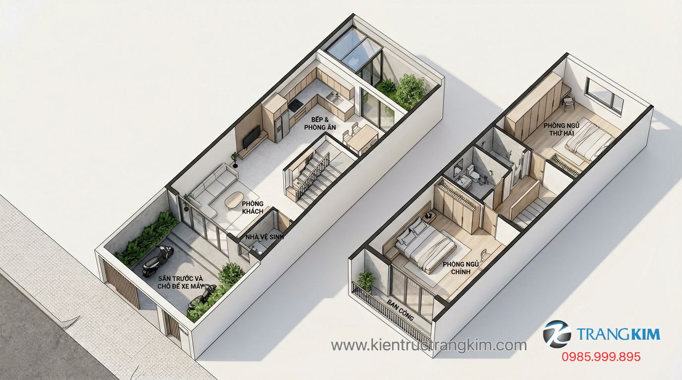 Ảnh minh hoạ: mặt bằng nhà 5x15m 2 tầng hiện đại