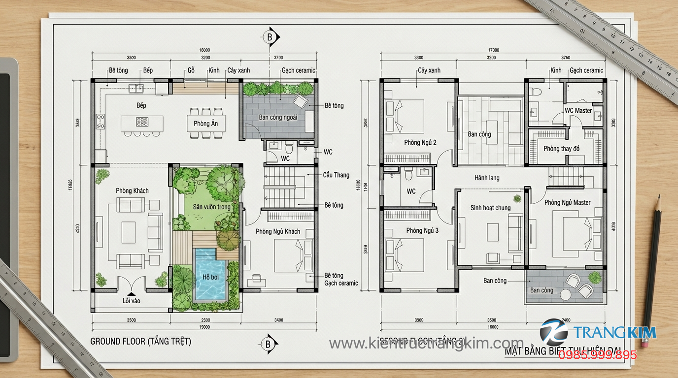 Ảnh minh hoạ: mặt bằng thiết kế biệt thự 2 tầng