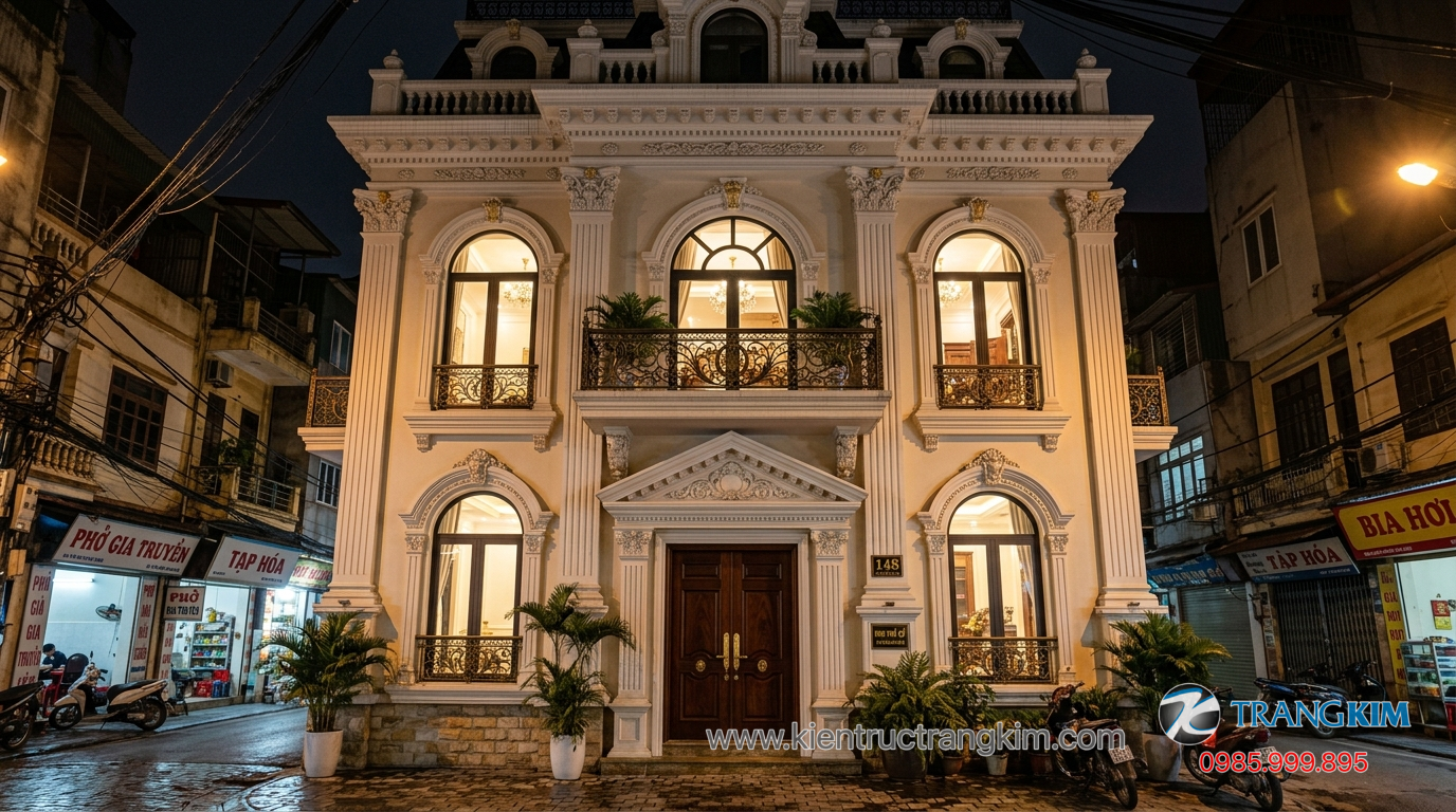 Hệ chi tiết phào chỉ tinh tế 1 Ảnh minh hoạ: Mặt tiền mẫu nhà 3 tầng tân cổ điển phong cách châu Âu