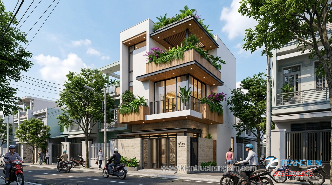 Ảnh minh hoạ: mặt tiền nhà phố 3 tầng hiện đại