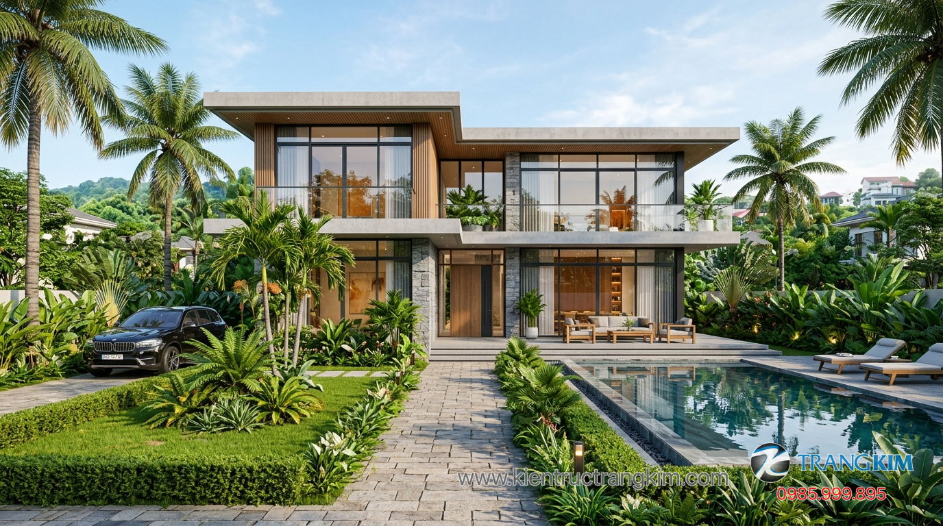 Ảnh minh hoạ: Mẫu biệt thự hiện đại với sân vườn xanh
