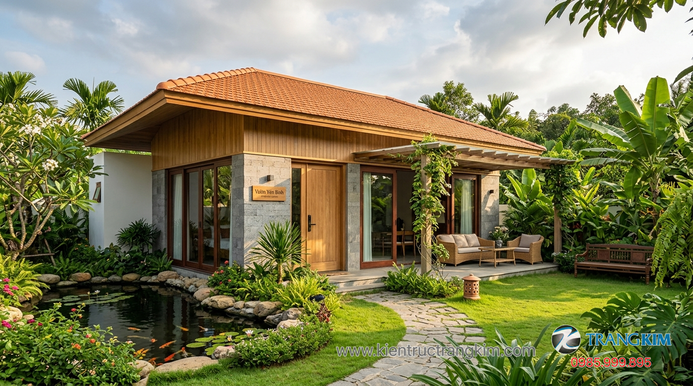 Ảnh minh hoạ: mẫu biệt thự mini 1 tầng đẹp có sân vườn