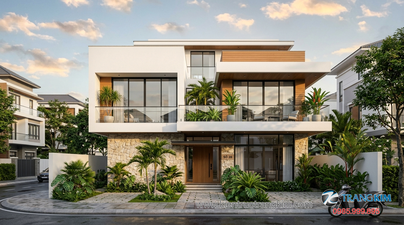 Đặc trưng hình khối kiến trúc trong biệt thự mini hiện đại 1 Ảnh minh hoạ: mẫu biệt thự mini 2 tầng hiện đại mặt tiền đẹp