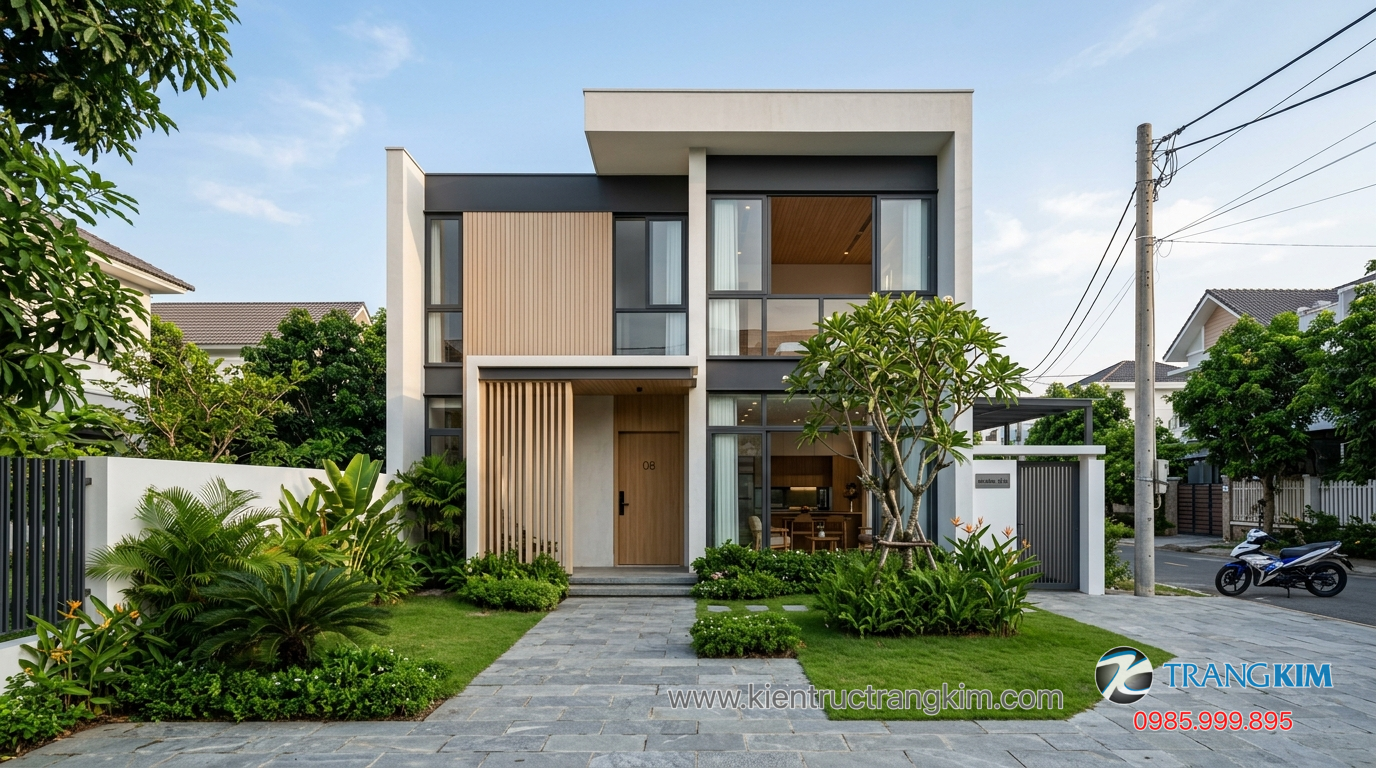 Những ưu điểm khiến biệt thự mini được nhiều gia đình lựa chọn 1 Ảnh minh hoạ: Mẫu biệt thự mini hiện đại với mặt tiền tối giản và sân vườn nhỏ