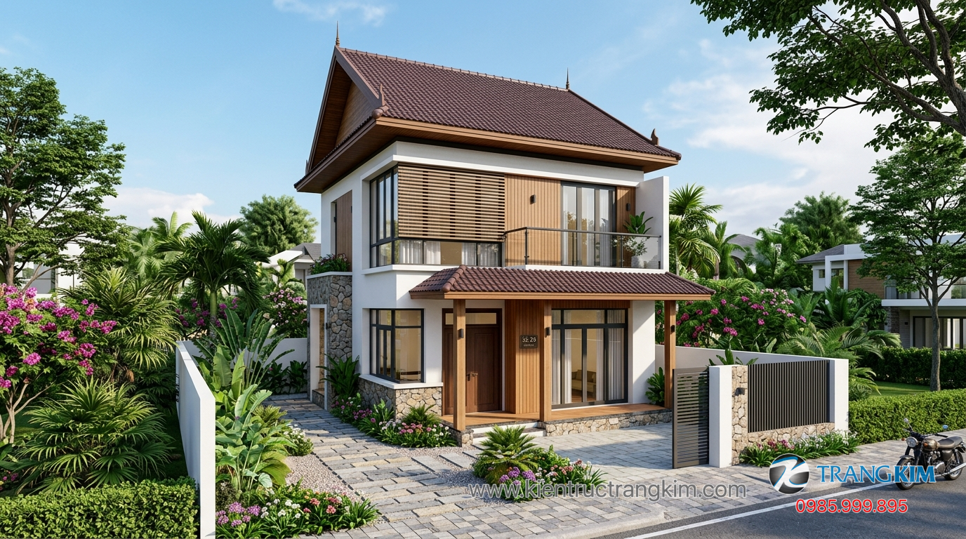 Biệt thự mini mái thái hoặc mái nhật 1 Ảnh minh hoạ: Mẫu biệt thự mini mái thái với thiết kế hiện đại