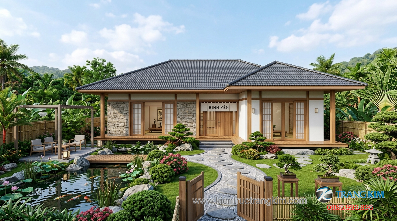 Ảnh minh hoạ: Mẫu biệt thự vườn 1 tầng mái Nhật hiện đại