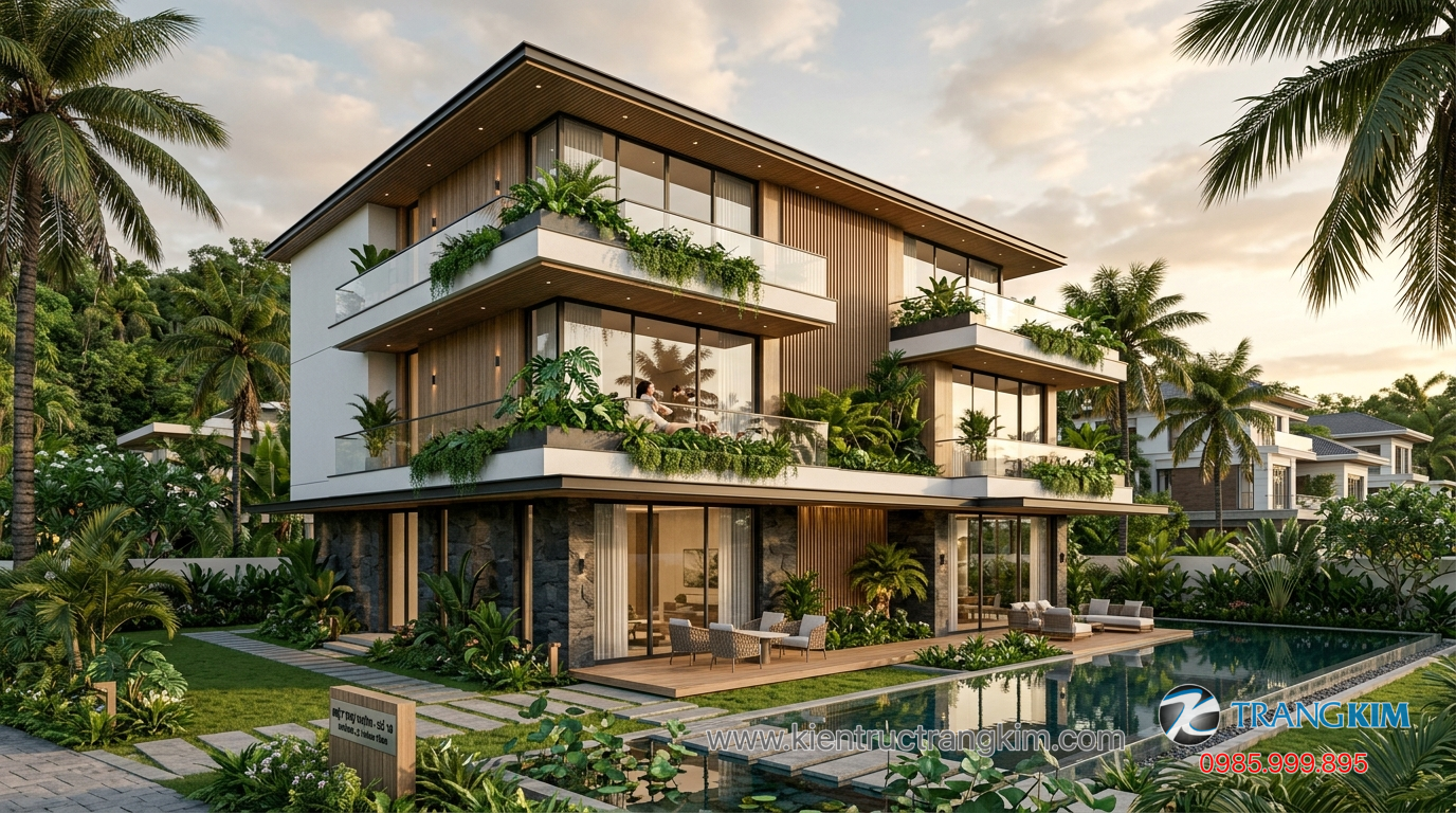 Ảnh minh hoạ: Mẫu biệt thự vườn 3 tầng đẹp với thiết kế hiện đại và không gian xanh