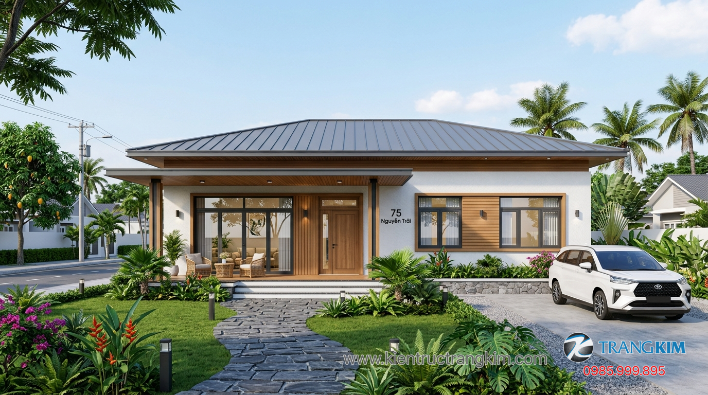 Ảnh minh hoạ: mẫu nhà 1 tầng 3 phòng ngủ hiện đại