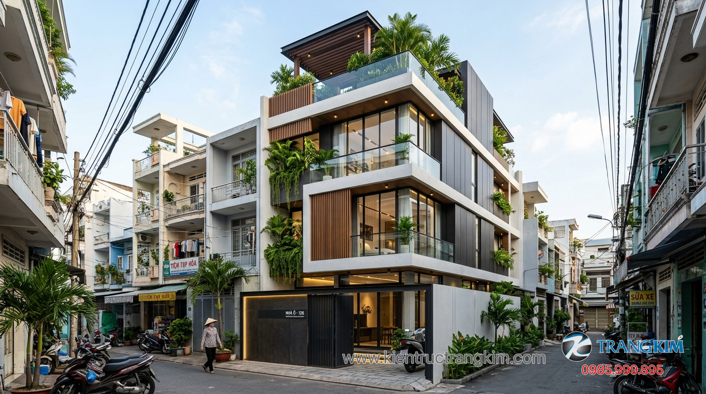 Ảnh minh hoạ: mẫu nhà 4x20m hiện đại