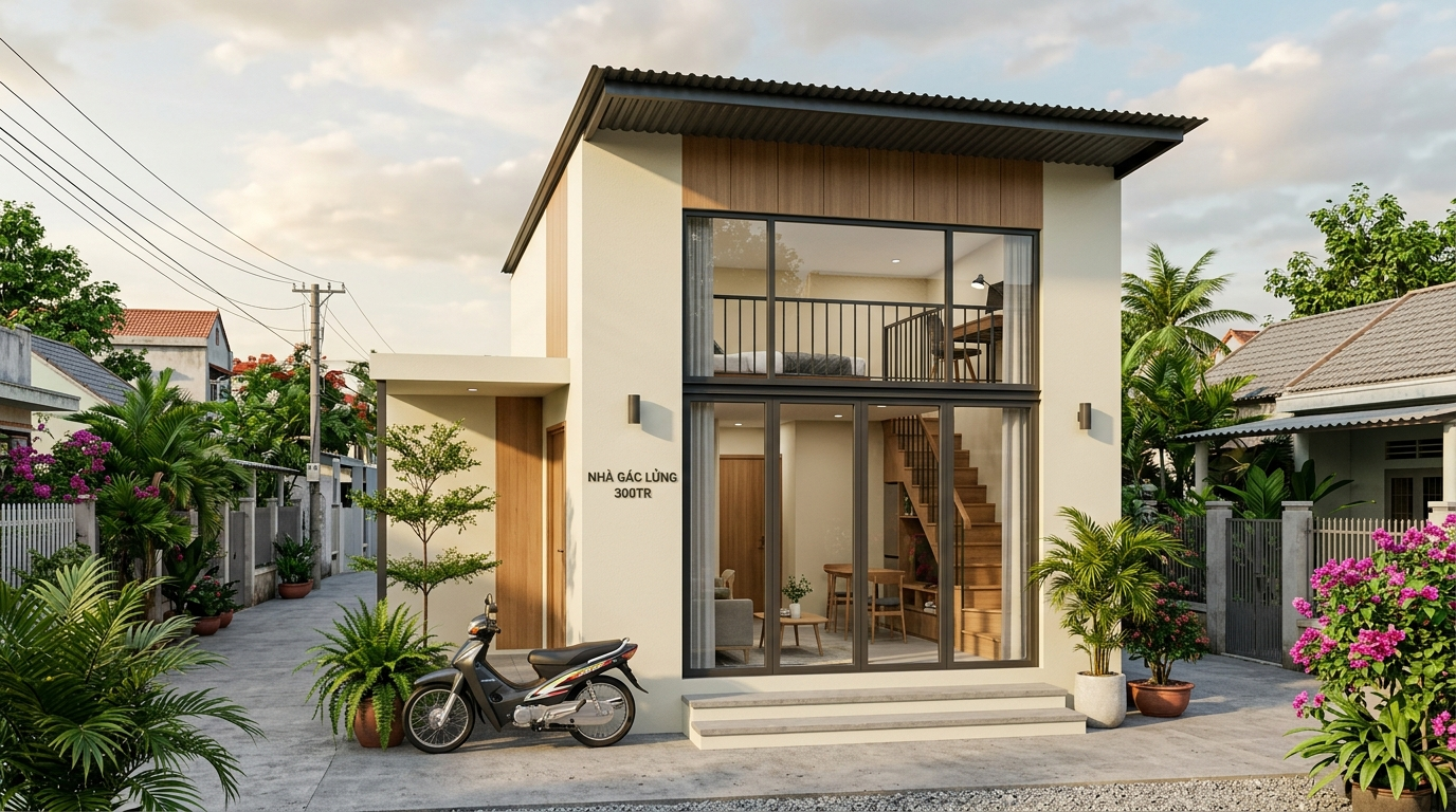 Ảnh minh hoạ mẫu nhà cấp 4 gác lửng chi phí khoảng 300 triệu