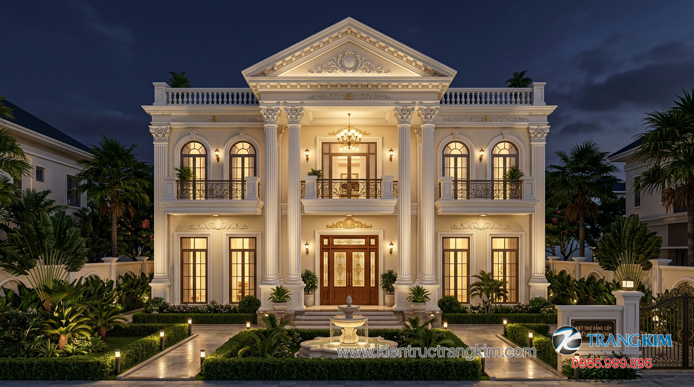 Phù hợp với nhiều diện tích đất và nhu cầu ở 1 Ảnh minh hoạ: mẫu nhà đẹp 2 tầng tân cổ điển với mặt tiền sang trọng