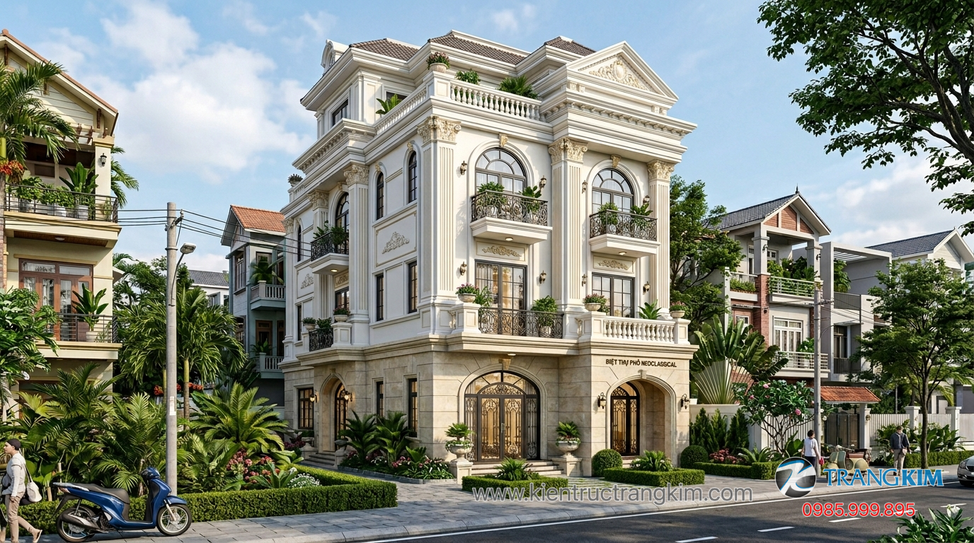 Nhà giả biệt thự phong cách tân cổ điển 1 Ảnh minh hoạ: Mẫu nhà giả biệt thự tân cổ điển với mặt tiền sang trọng