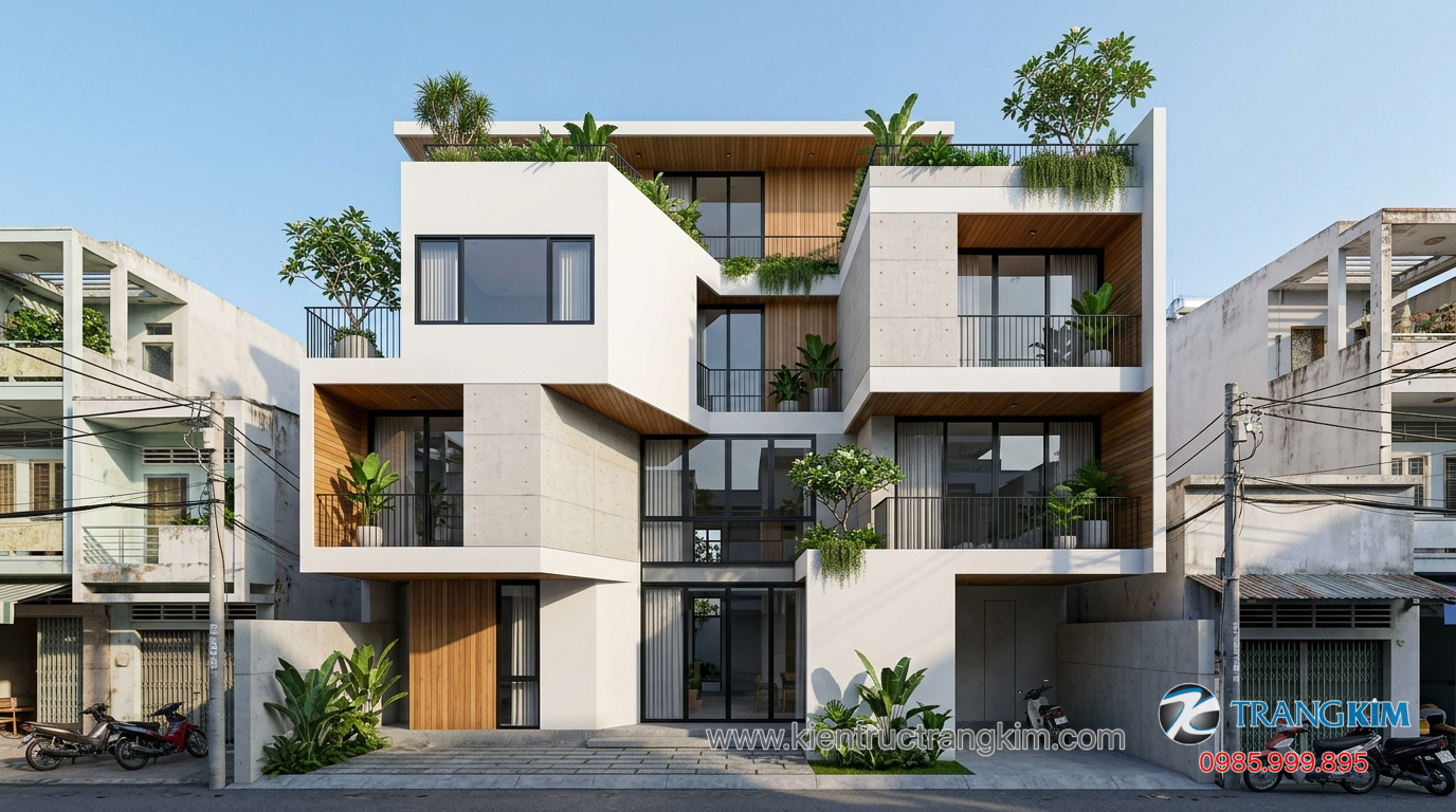 Mẫu nhà lệch tầng kết hợp phong cách tối giản 1