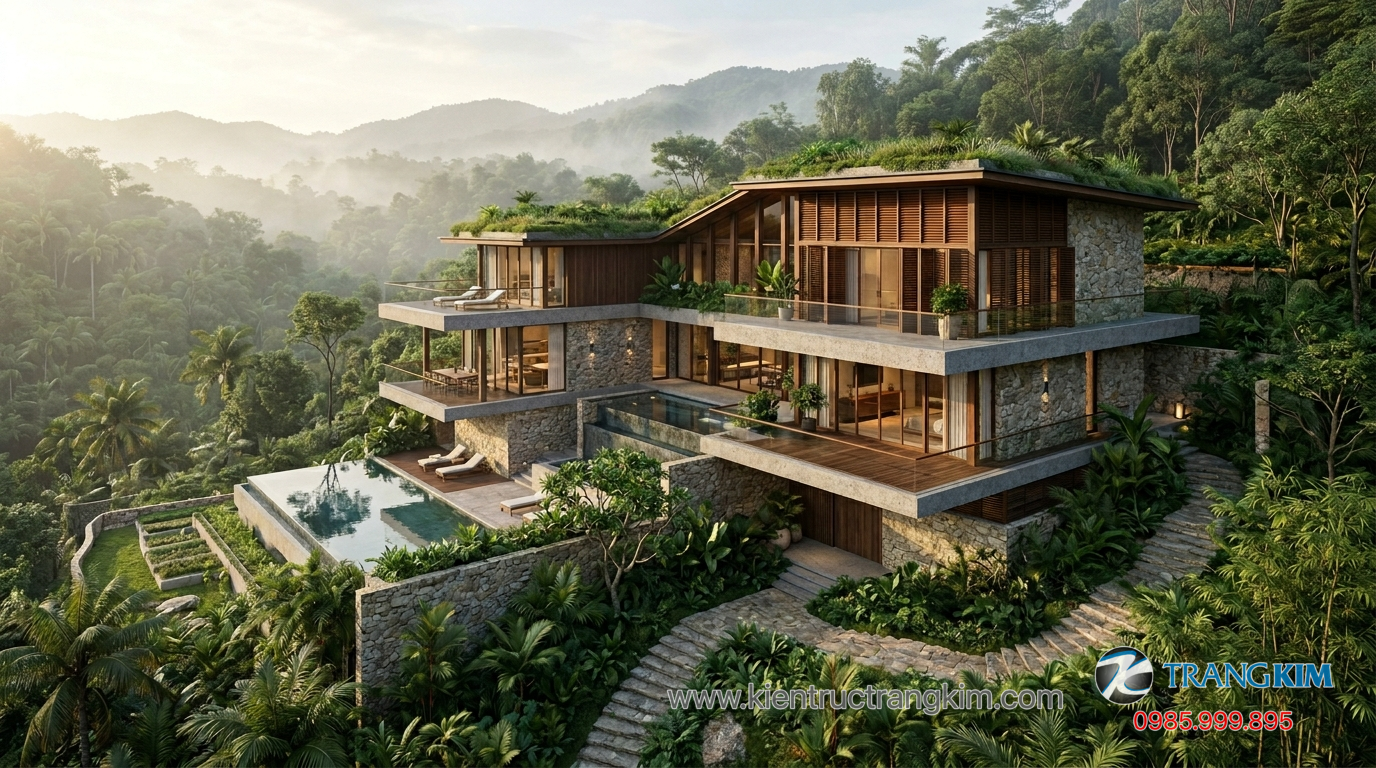 Những thách thức khi xây dựng nhà trên địa hình dốc 1 Ảnh minh hoạ: Mẫu nhà nghỉ dưỡng trên đồi hòa hợp với thiên nhiên