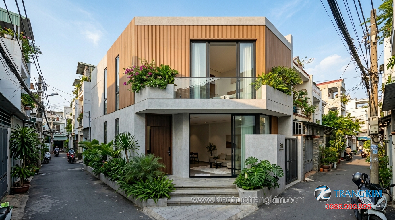 Ảnh minh hoạ: Mẫu nhà phố 1 trệt 1 lầu mặt tiền 5m hiện đại