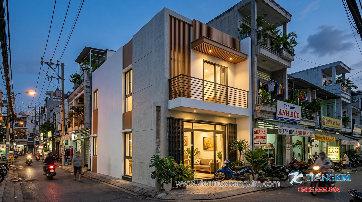 Ảnh minh hoạ: Mẫu nhà phố 2 tầng mặt tiền 5m kích thước phổ biến