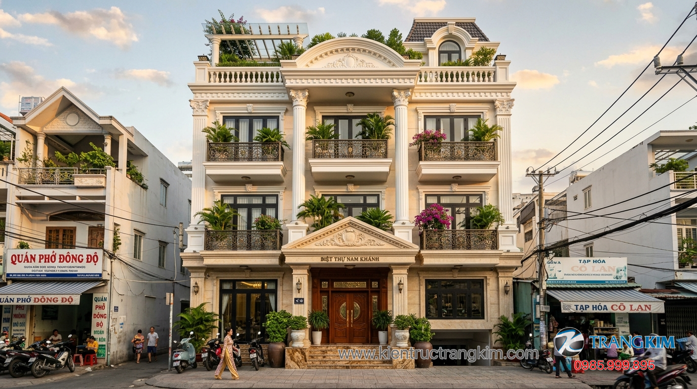 Ưu điểm của mô hình nhà phố kiểu biệt thự 1 Ảnh minh hoạ: Mẫu nhà phố giả biệt thự với mặt tiền sang trọng