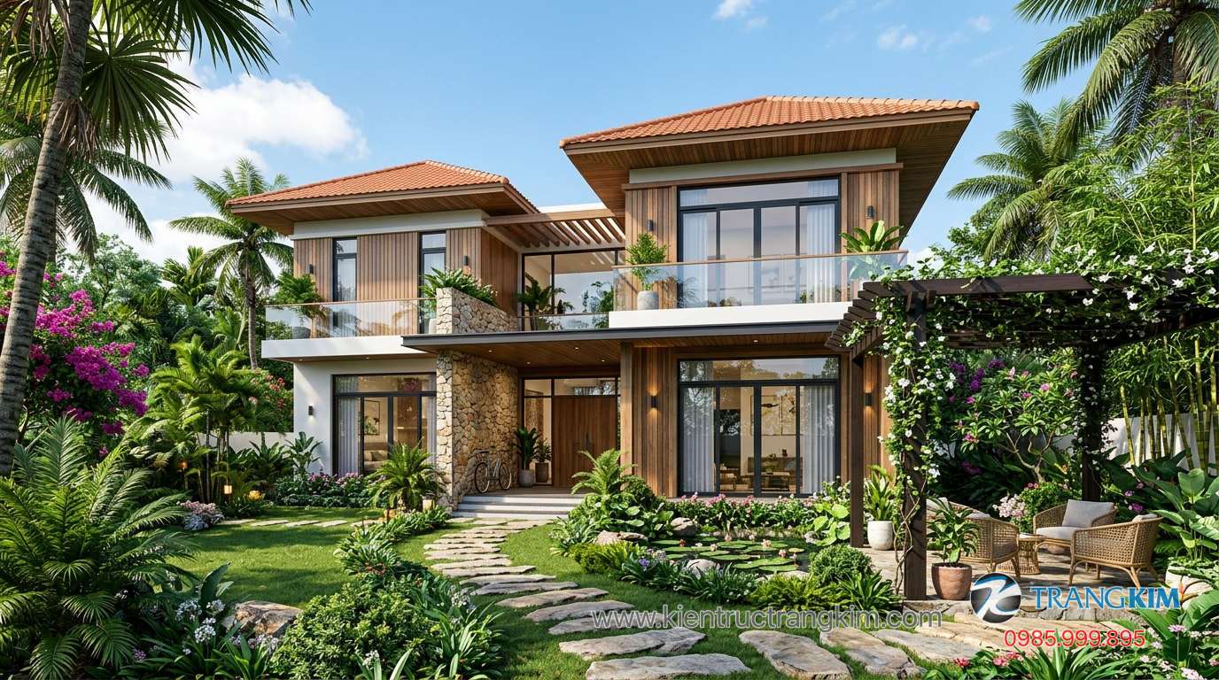 Ảnh minh hoạ: mẫu nhà vườn 2 tầng đẹp có sân vườn