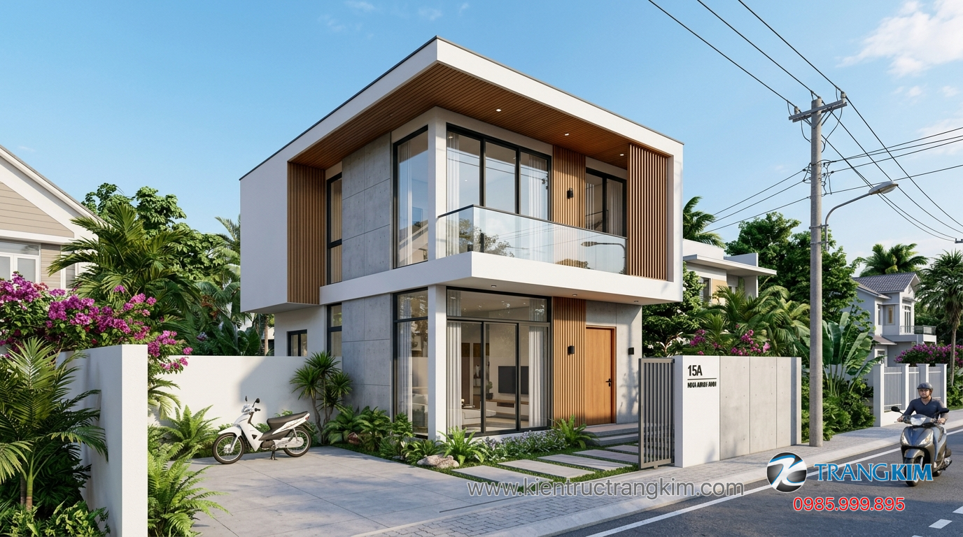 Cân đối chi phí xây dựng và công năng sử dụng 1 Ảnh minh hoạ: Phối cảnh thiết kế biệt thự mini hiện đại tối ưu chi phí xây dựng