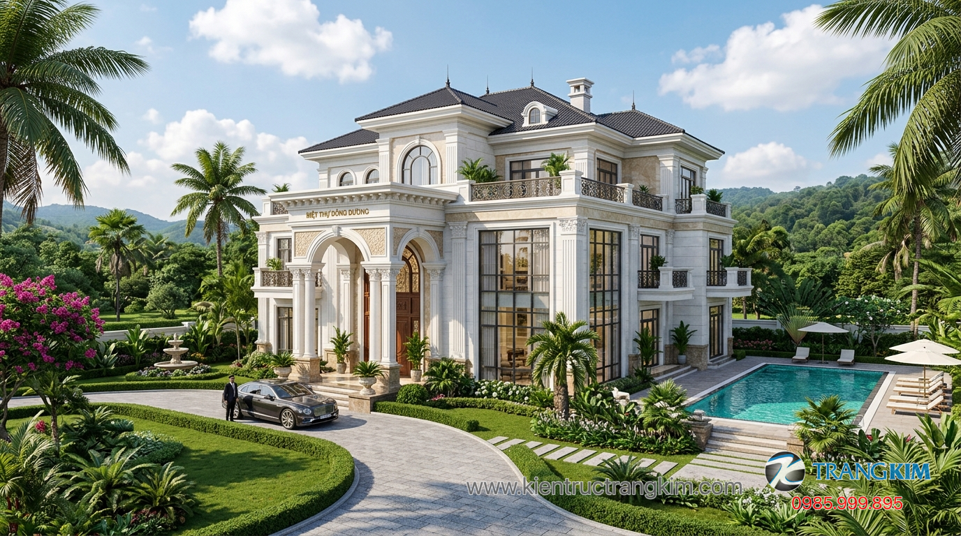 Ảnh minh hoạ: Phối cảnh tổng thể một mẫu nhà biệt thự đẹp với kiến trúc sang trọng