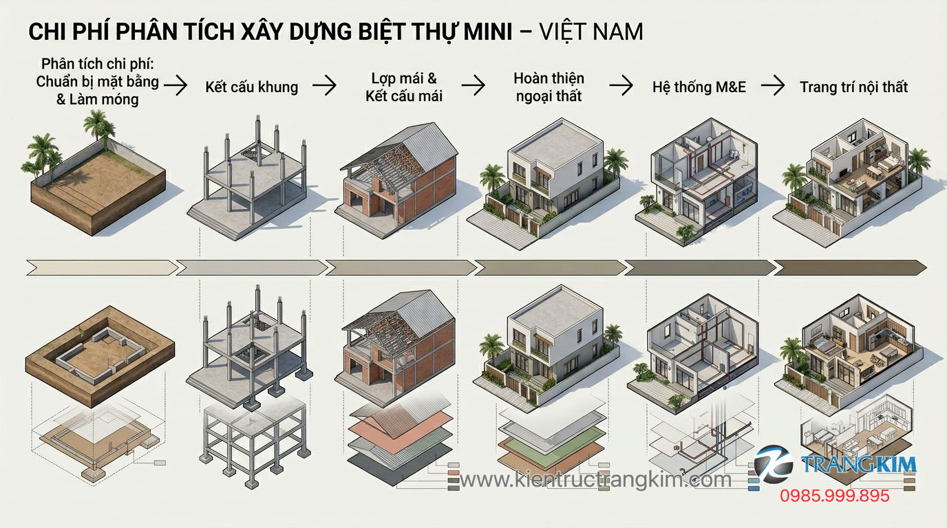Ảnh minh hoạ: Quy trình các hạng mục chi phí xây biệt thự mini từ thô đến hoàn thiện