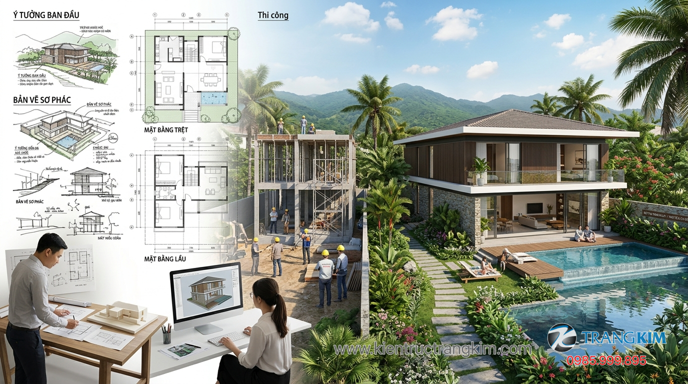 Vai trò của đơn vị thiết kế trong dự án 1 Ảnh minh hoạ: Quy trình thiết kế biệt thự vườn 2 tầng thực tế