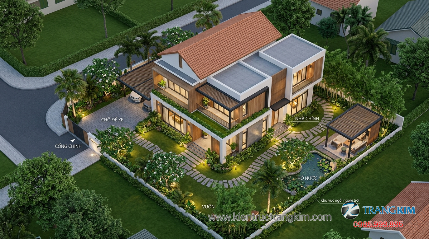 Ảnh minh hoạ: sơ đồ bố trí nhà vườn 2 tầng