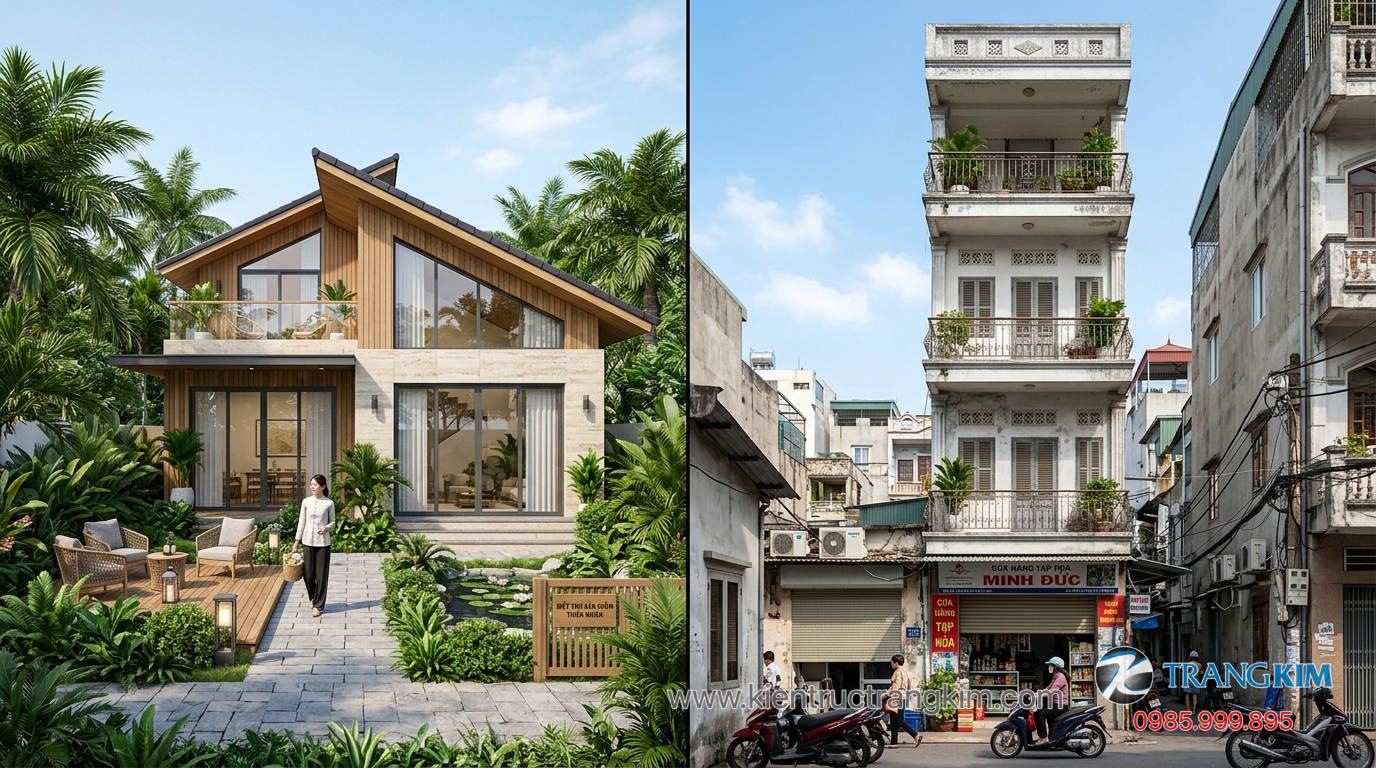 Ảnh minh hoạ: So sánh biệt thự mini nhà vườn và nhà phố truyền thống