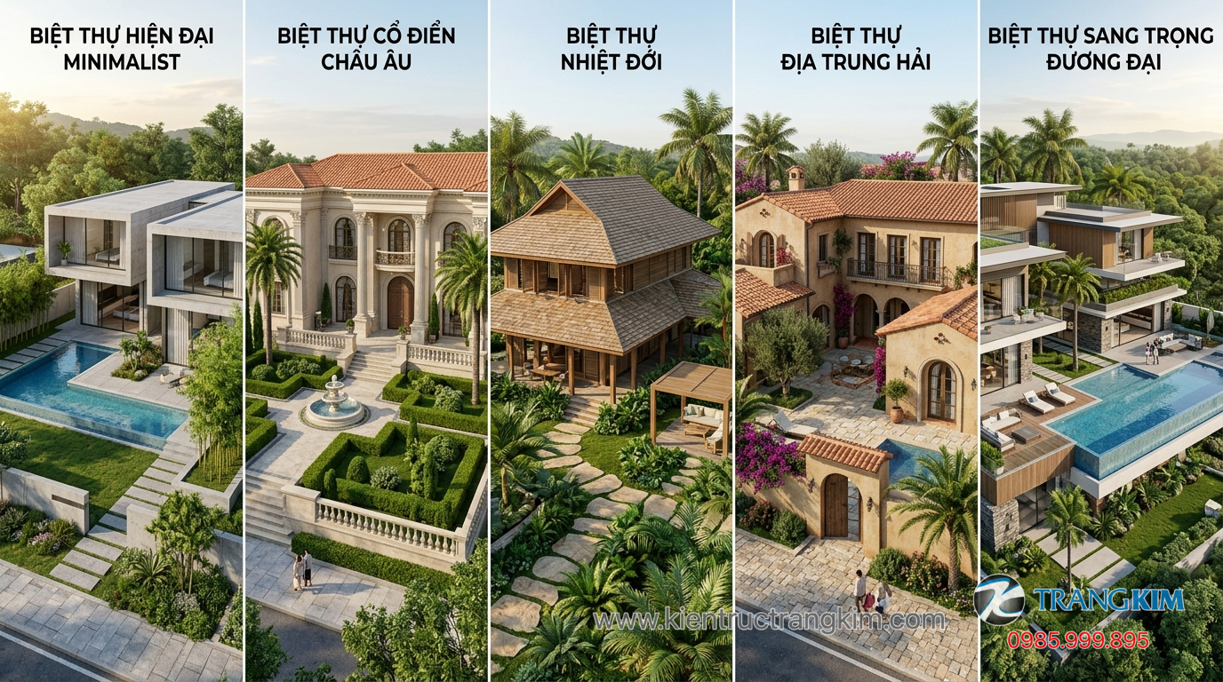 So sánh về chi phí xây dựng và diện tích 1 Ảnh minh hoạ: so sánh các phong cách biệt thự phổ biến