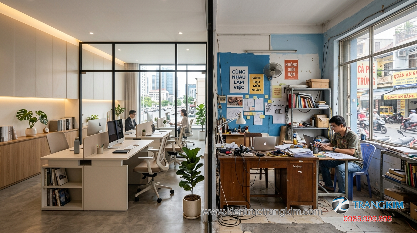 Ảnh minh hoạ: So sánh không gian thiết kế chuyên nghiệp và tự phát