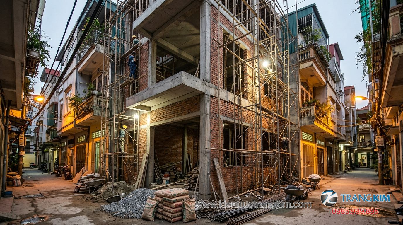 Ảnh minh hoạ: Thi công nhà phố 2 tầng kích thước 5x16