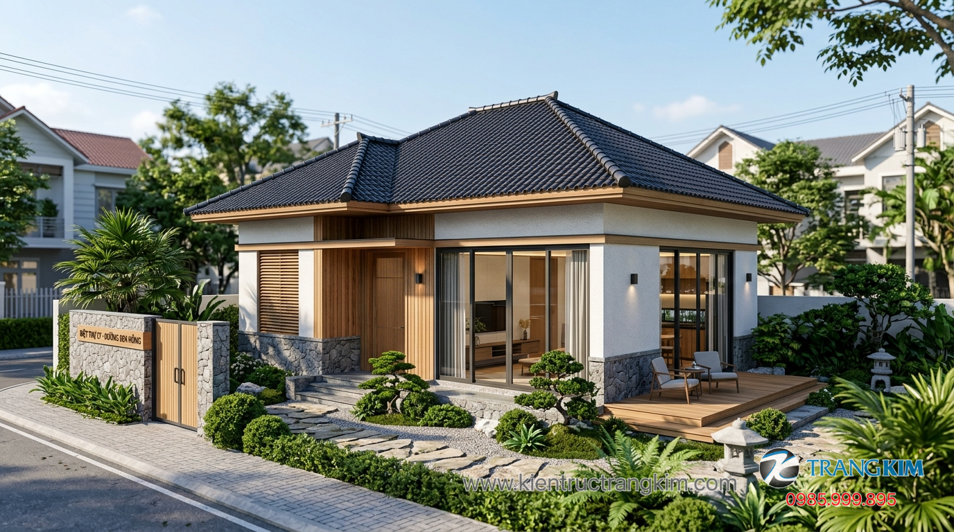 Ảnh minh hoạ: thiết kế biệt thự mini 1 tầng mái Nhật hiện đại