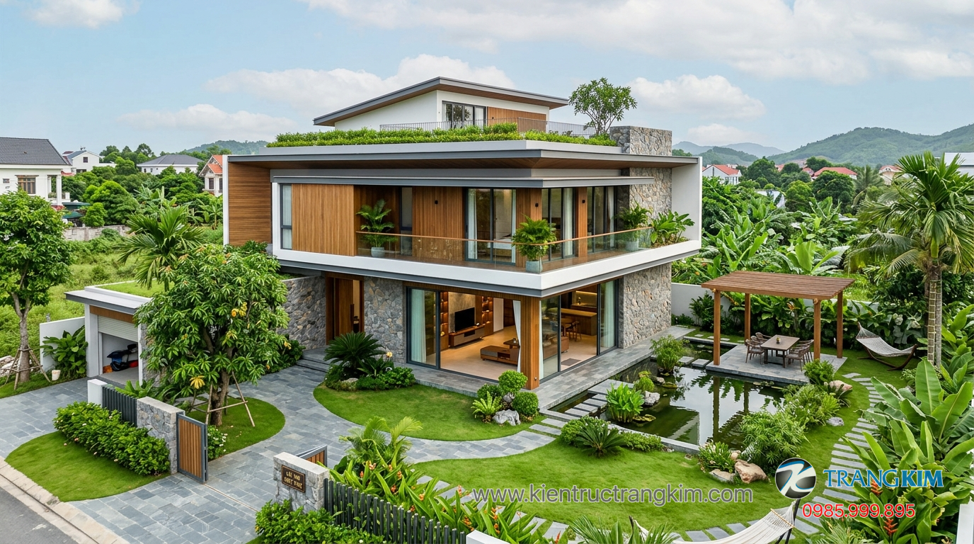 Ảnh minh hoạ: Thiết kế biệt thự vườn 2 tầng với mặt bằng khoa học và cảnh quan hài hoà