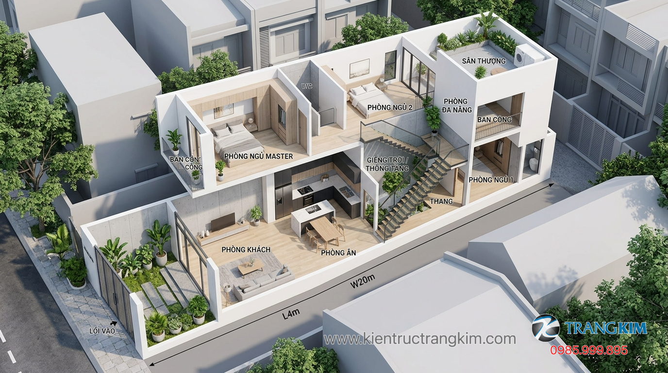 Ảnh minh hoạ: thiết kế mặt bằng nhà 4x20m tối ưu công năng