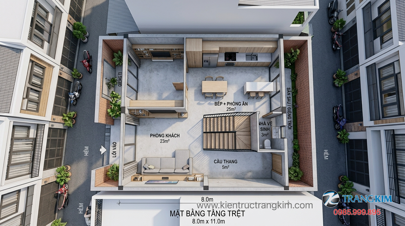 Ảnh minh hoạ: thiết kế mặt bằng nhà 8x11 tối ưu công năng