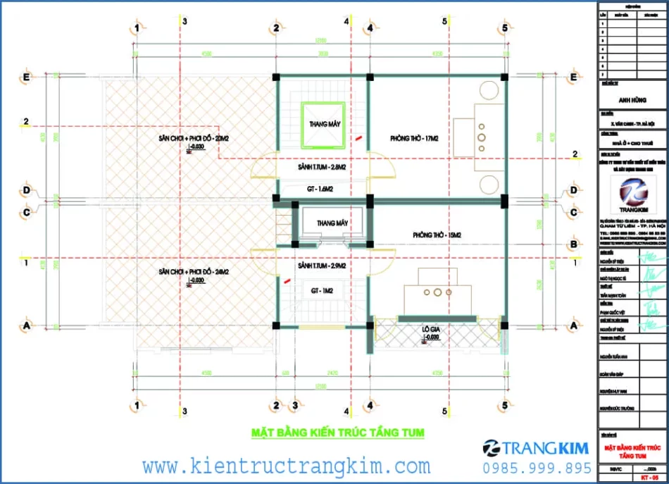 Mặt bằng thiết kế tầng tum 1