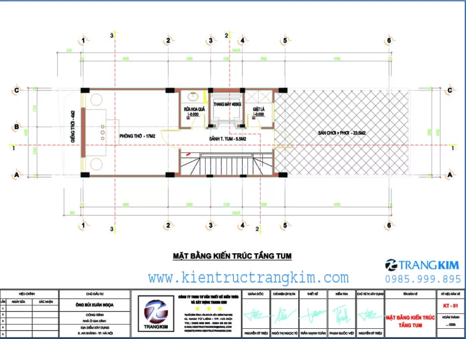 Mặt bằng thiết kế tầng tum 1