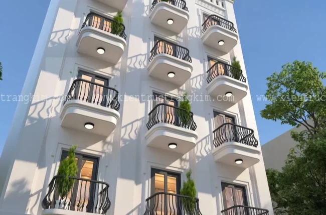 Thiết kế chung cư mini diện tích sàn 180m2 với 5 tầng 1 tum tại Hà Nội.