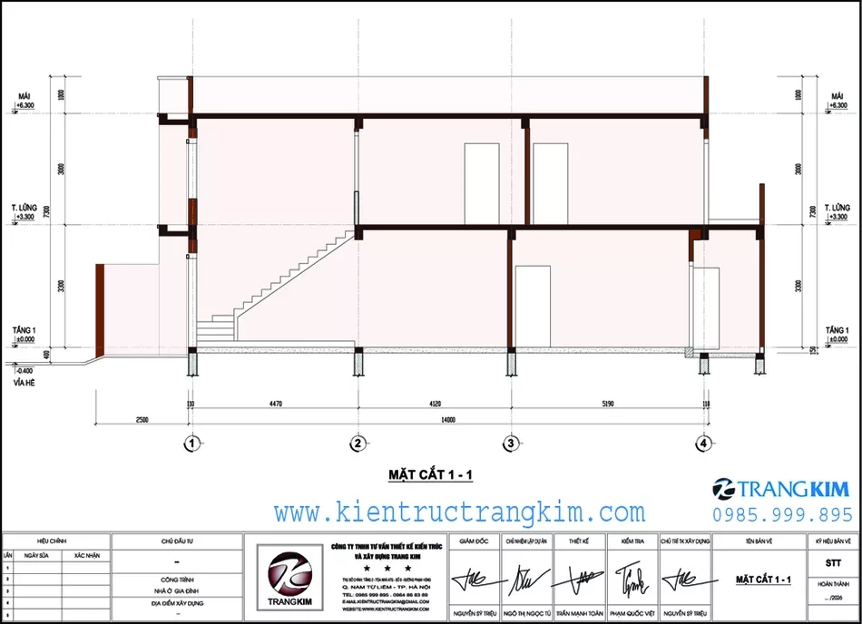 Mặt cắt không gian dọc nhà 1